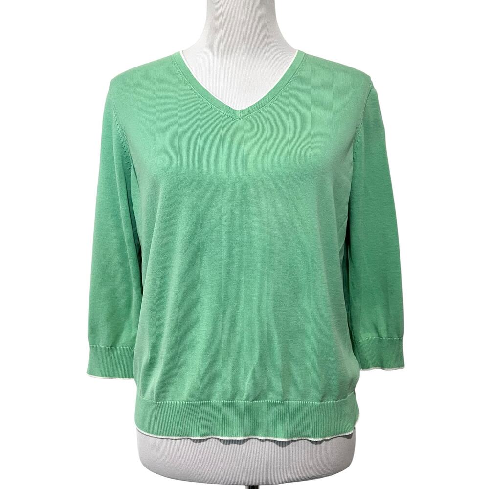 Brooks Brothers 345 Women’s Sweater V-Neck 3/4 Sleeve Cotton Silk Green Sz L